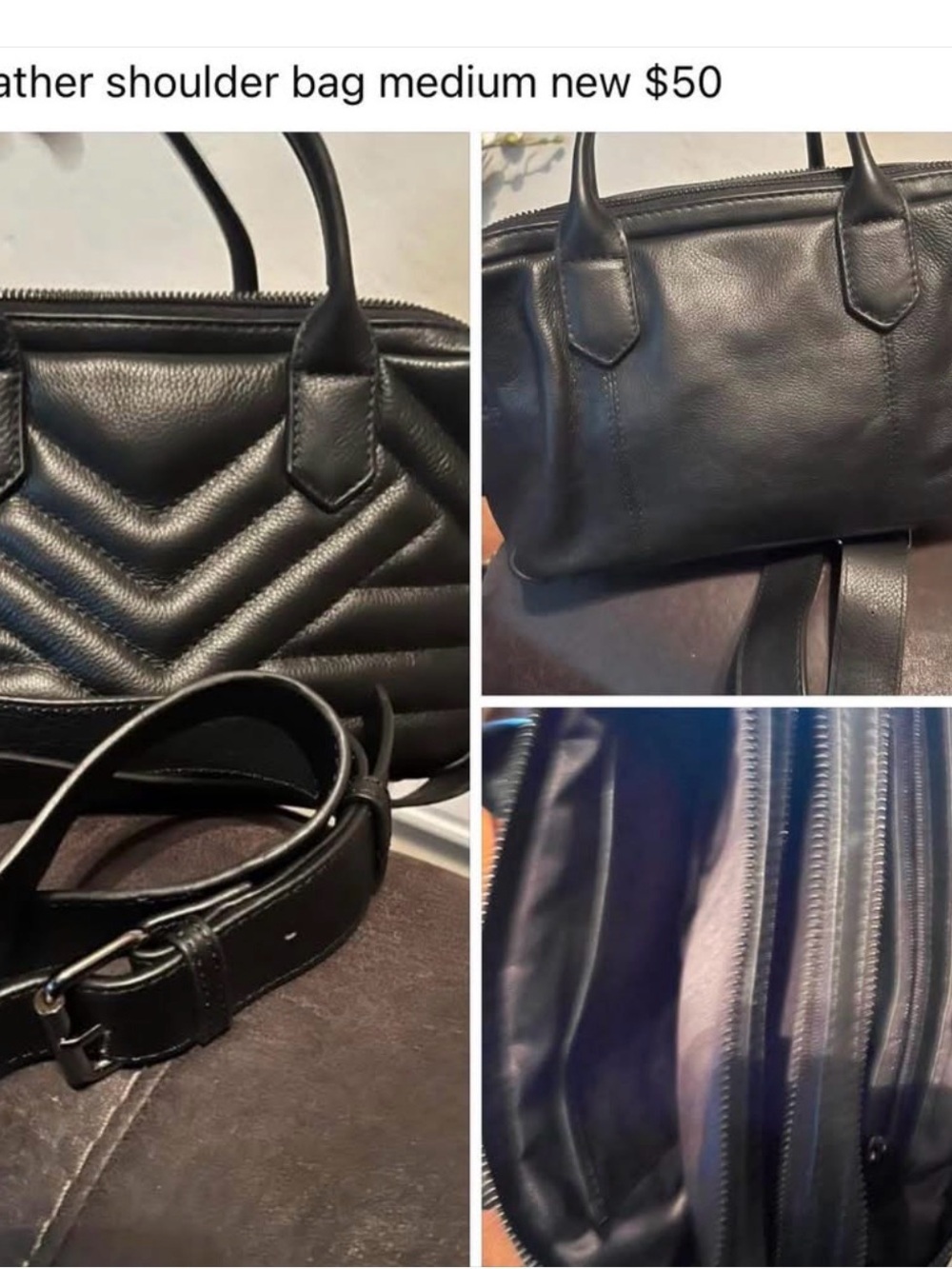 Black Leather Shoulder Bag - Classic Quilted Design